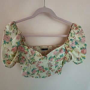 Zara Floral Puff Sleeve Bustier Top